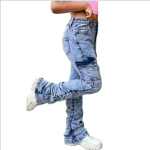 SHEIN Women's Plus Size 30 Light Blue Ruched Stacked Jeans